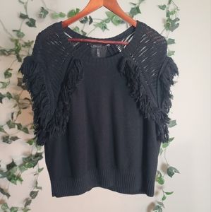 BCBGMAXAZRIA Black Fringe Sweater